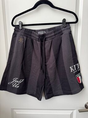 Kith Black & Charcoal Striped Logo Athletic Shorts